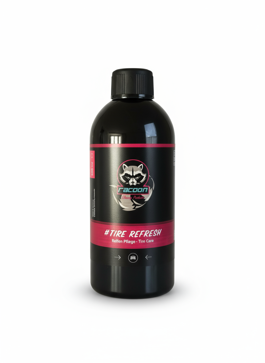 Racoon Tire Refresh Produktfoto mit weißem Hintergrund